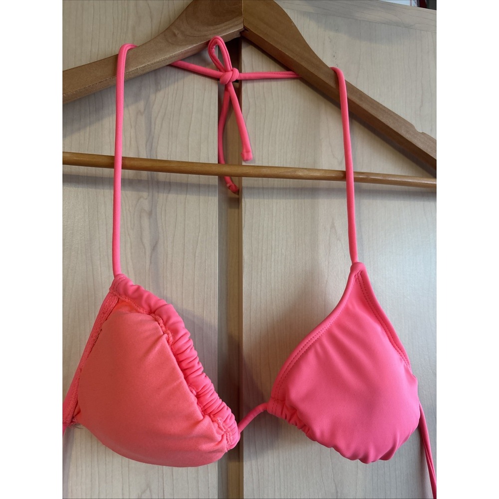 OP Ocean Pacific String BIKINI triangle top neon pink Womens Sz Small